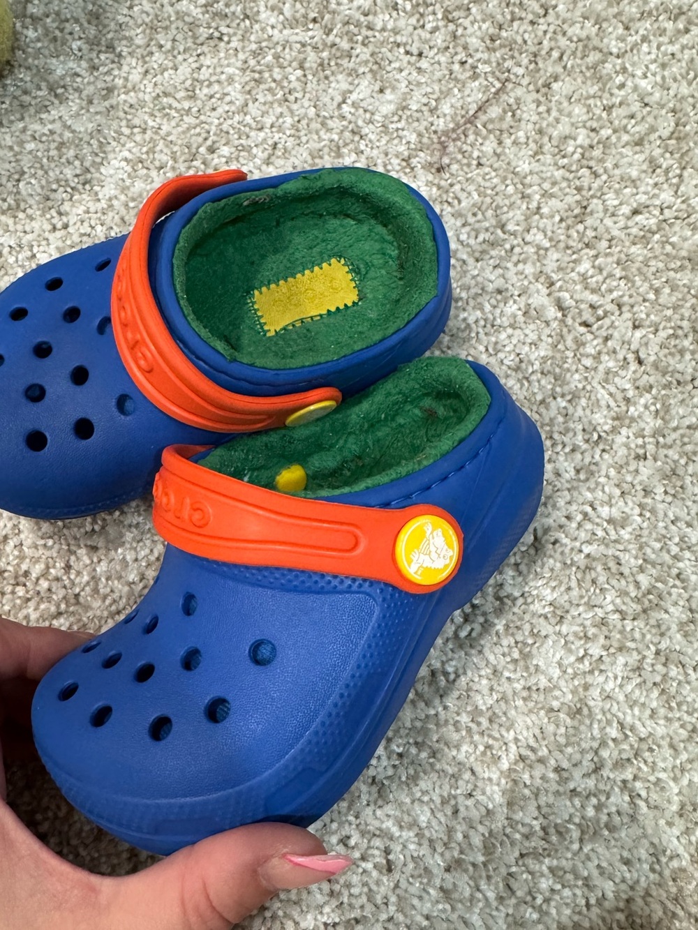 Crocs Toddler Classic Lined Clog Blue Bolt Green Orange Size C6